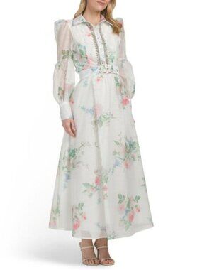knee length dresses for ladies Dalia Macphee Women's Floral Print Ruffle Square Neck Maxi Dress Blue / M main image 0